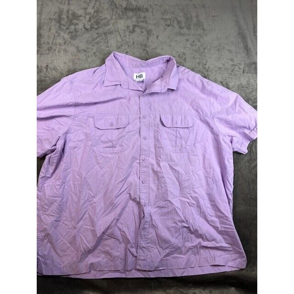 HB Harbor Bay Purple button up shirt Men's Size 3XL Solid Short Sleeve Big